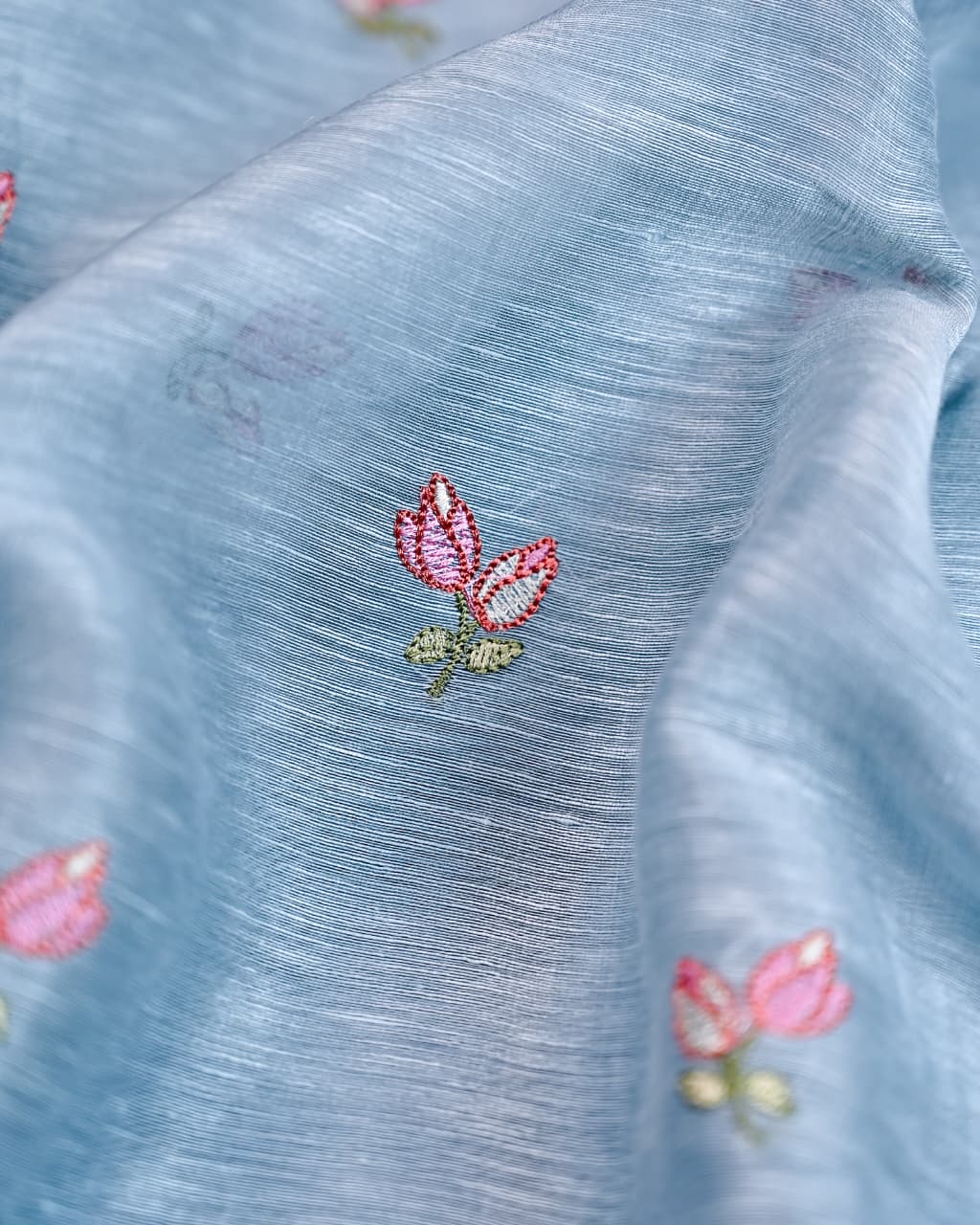 Unstiched Suit Set - Hand Paint Linen silk dupatta, embroidered linen silk Shirt & chanderi silk bottom