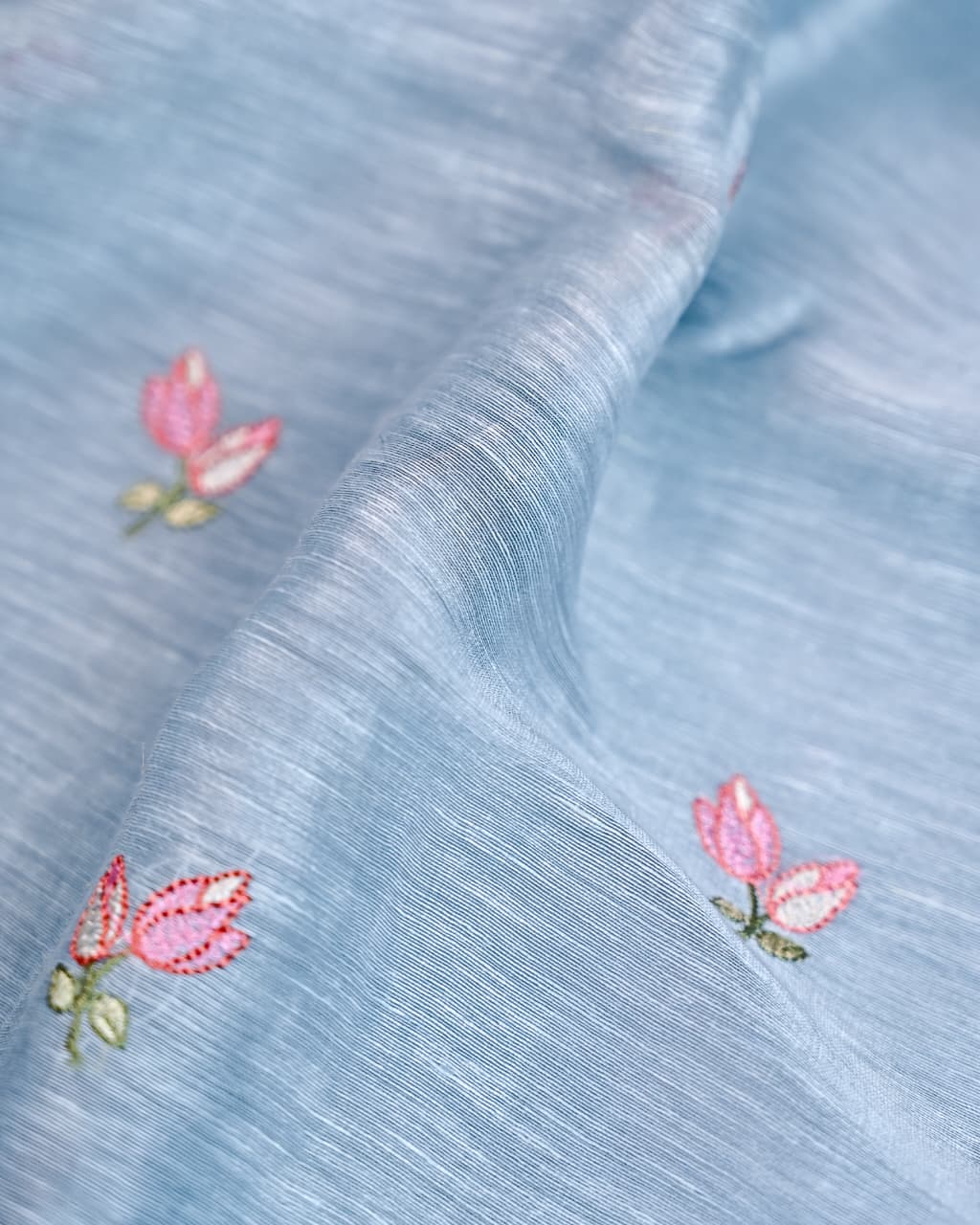 Unstiched Suit Set - Hand Paint Linen silk dupatta, embroidered linen silk Shirt & chanderi silk bottom