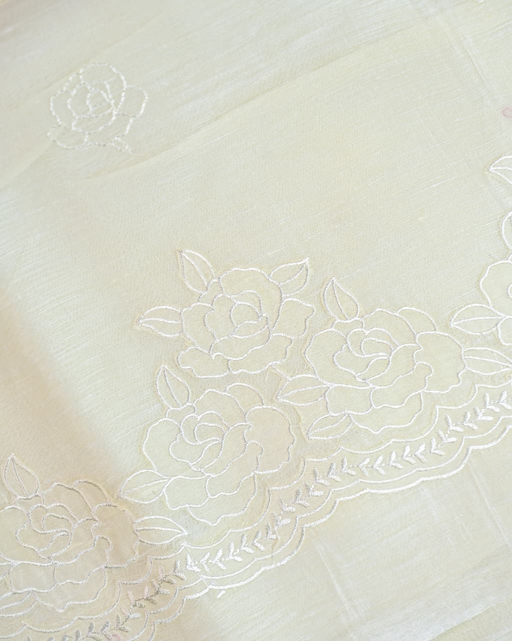 Unstitched suit set - Linen silk dupatta, embroiderd shirt linen silk with chanderi  silk bottom