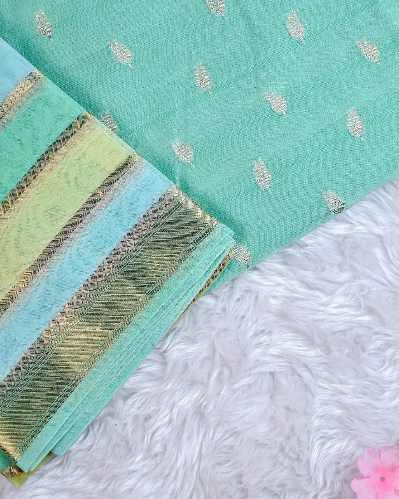 Unstitched Suit Set - Organza dupatta with chanderi  booti shirt with  chanderi  bottom