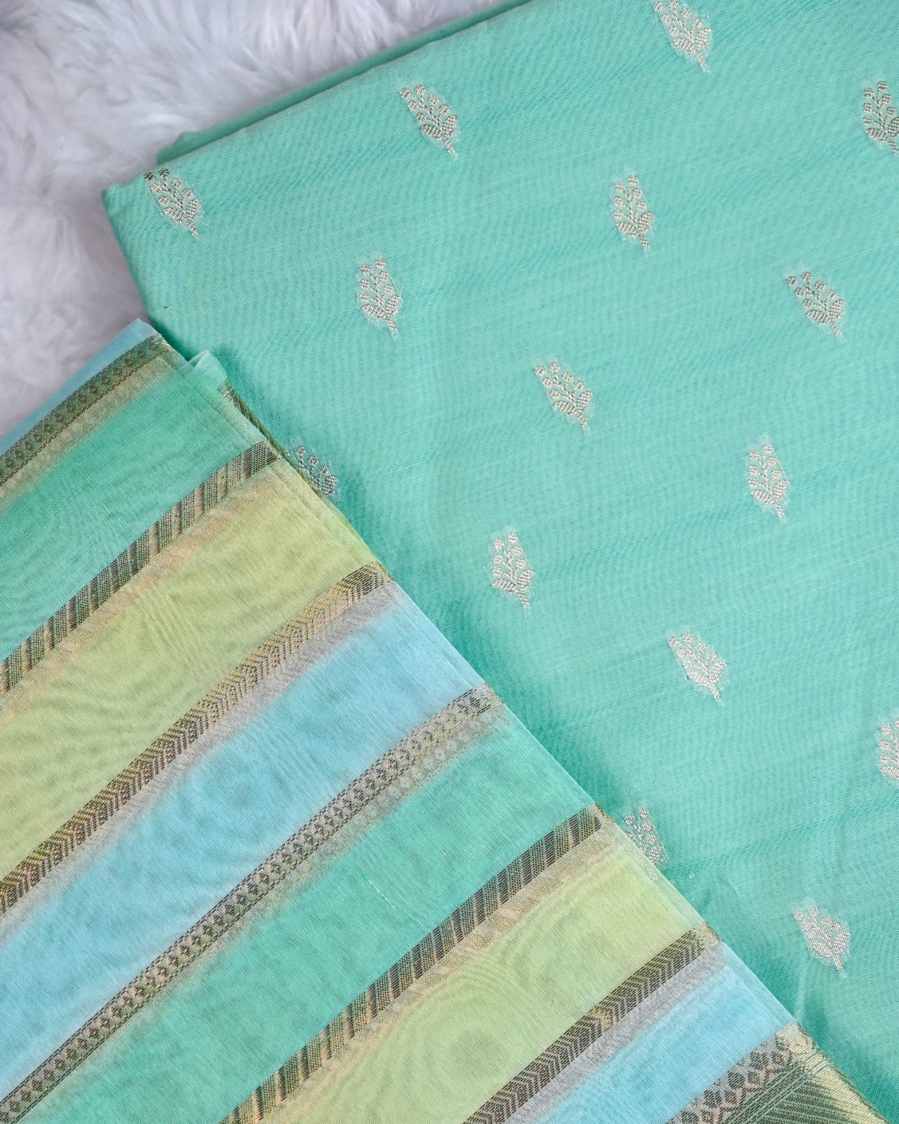 Unstitched Suit Set - Organza dupatta with chanderi  booti shirt with  chanderi  bottom