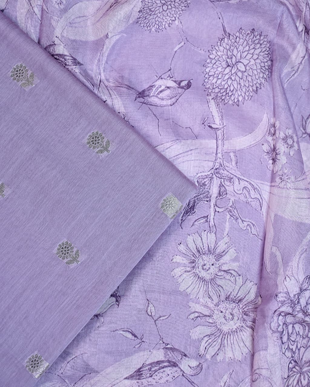 Unstitched Suit Set - Mal chanderi digital print dupatta with chanderi booti shirt