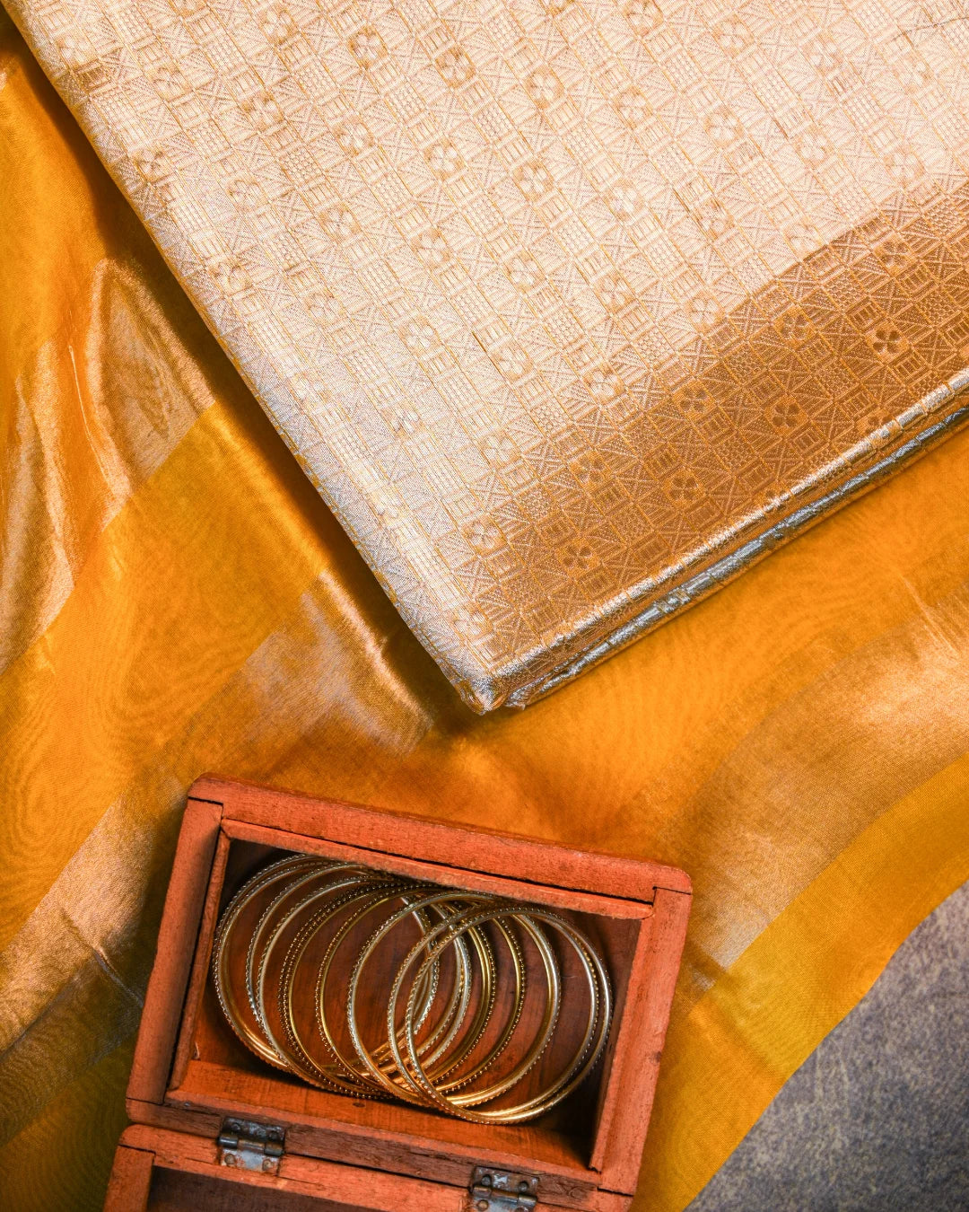 Yellow Tissue Brocade Organza Dupatta Unstitched Suit Set