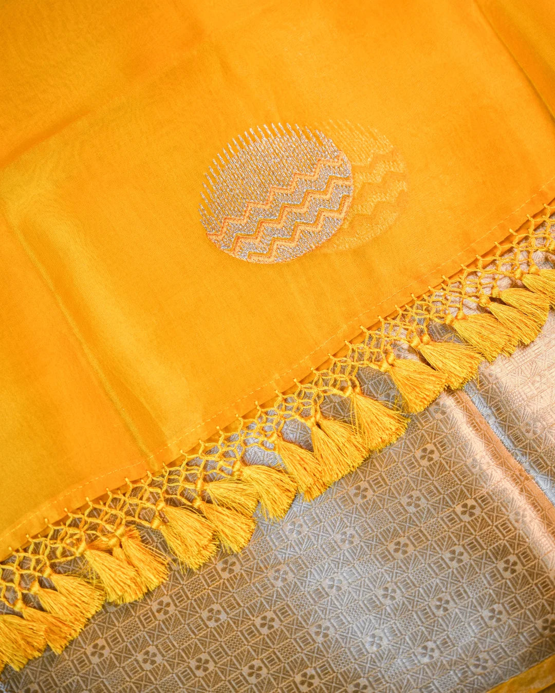Yellow Tissue Brocade Organza Dupatta Unstitched Suit Set