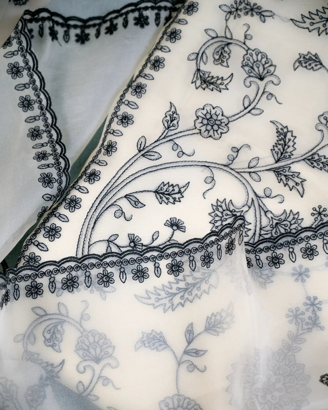 Organza Silk Embroidered Unstitched Suit Set with Dupatta