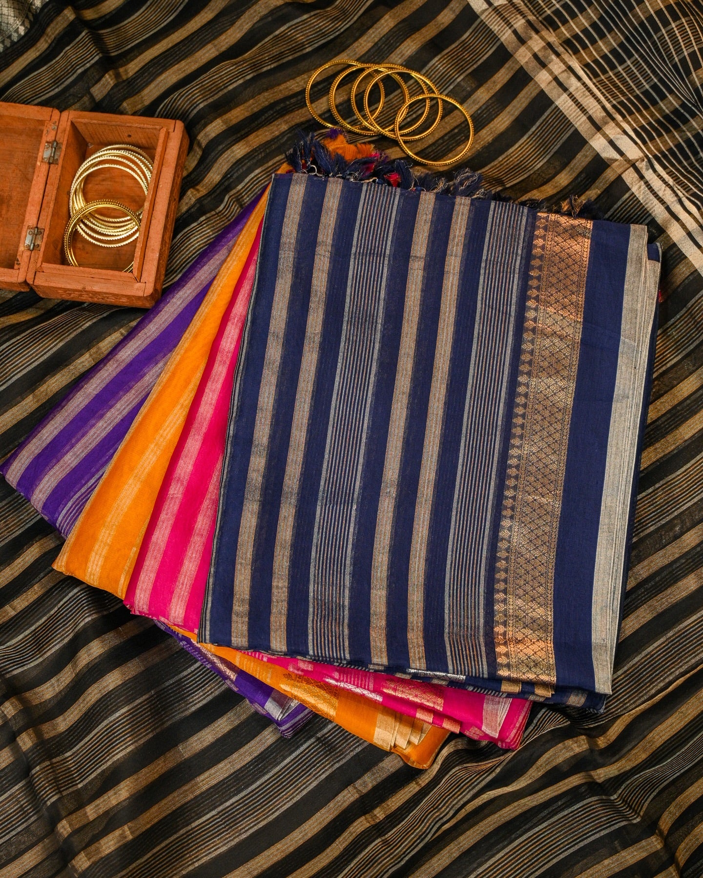 Silk Organza Striped Saree