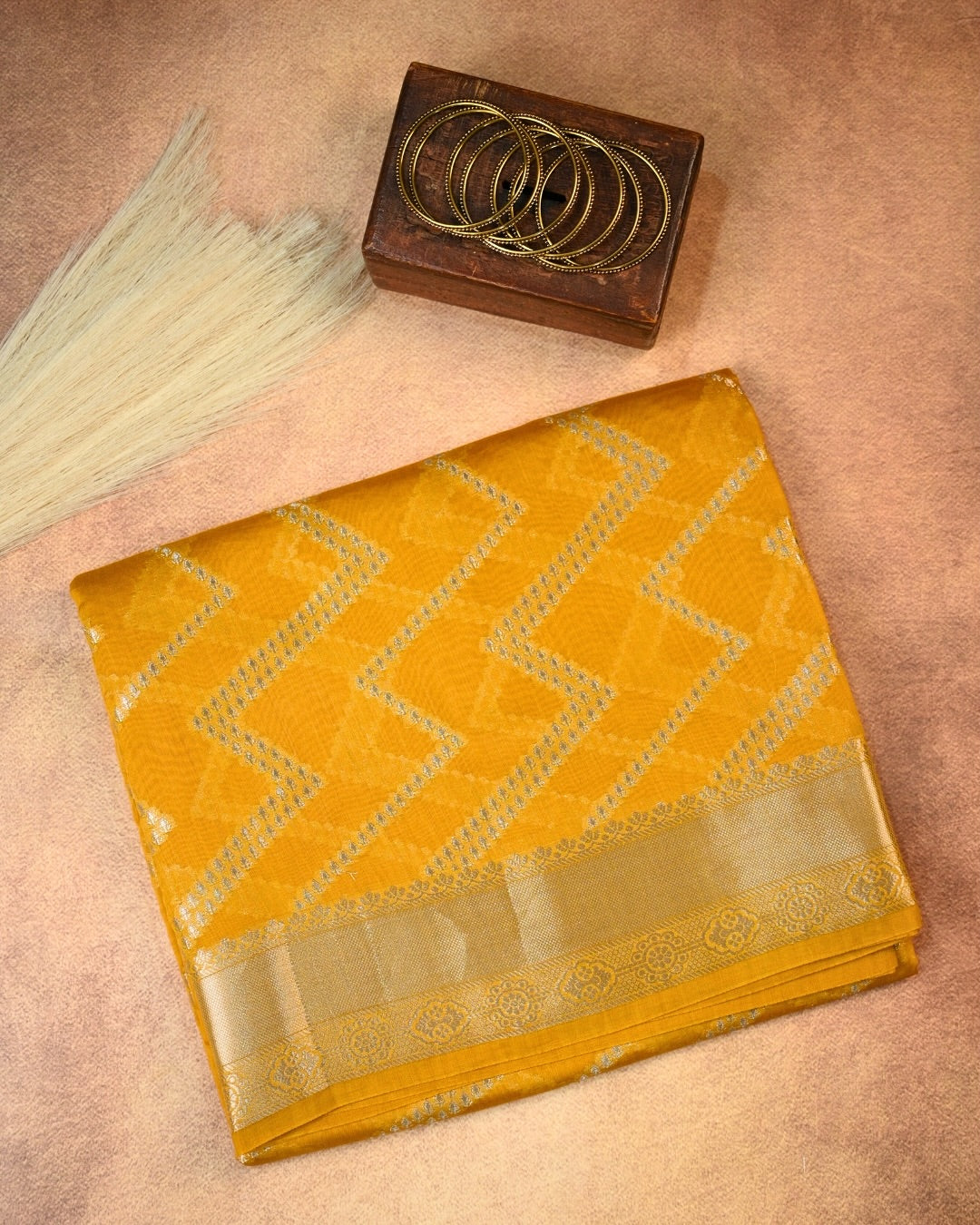 Mustard Yellow Liva Silk Excel Jacquard Saree