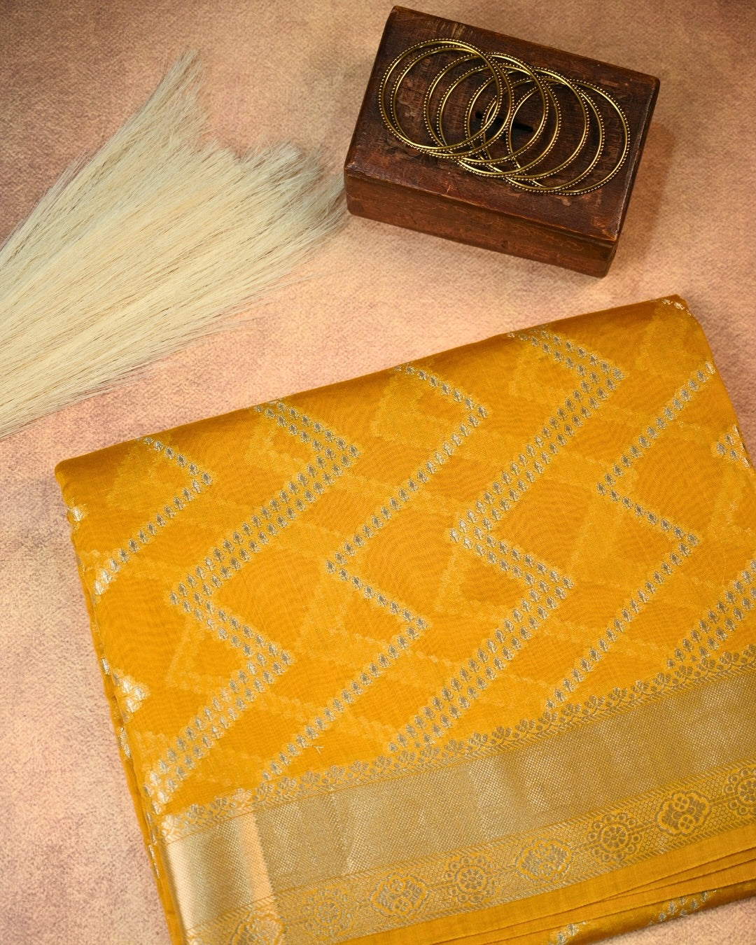 Mustard Yellow Liva Silk Excel Jacquard Saree