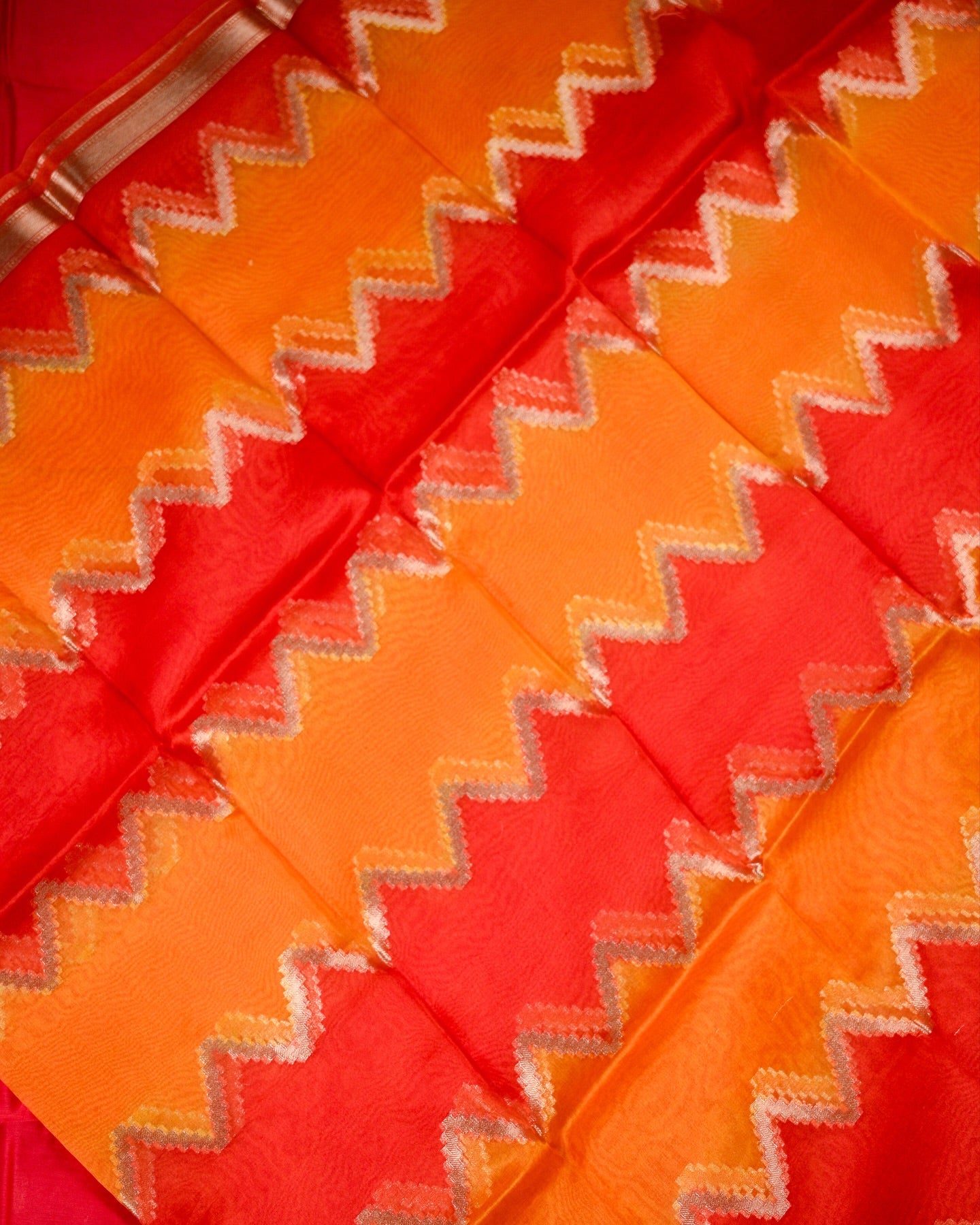 Hand-Dyed Rangkaat Chanderi Silk Suit Set with Organza Dupatta