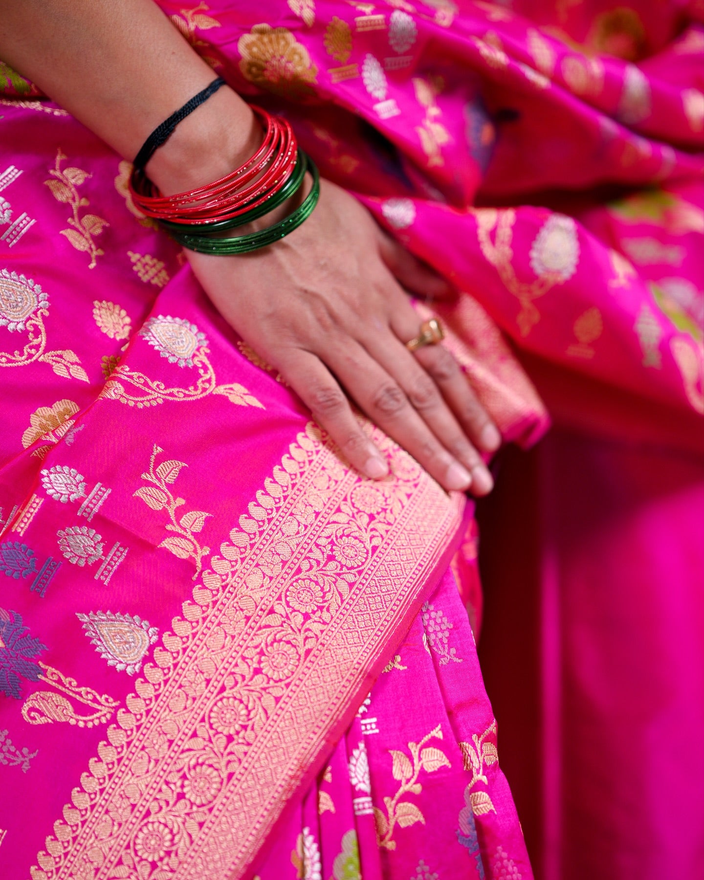 Rani Pink Banarasi Handloom Kadwa Katan Silk Saree