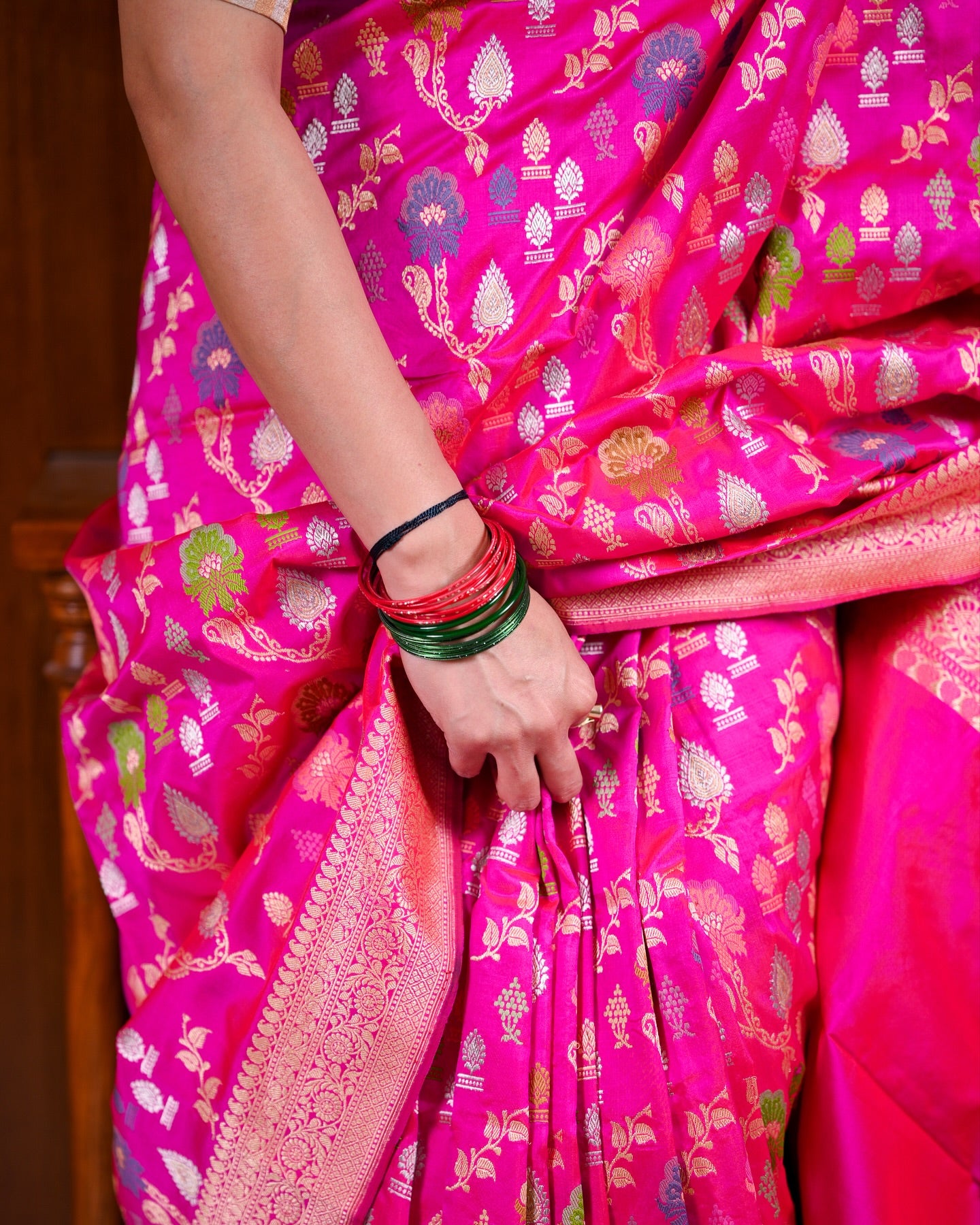 Rani Pink Banarasi Handloom Kadwa Katan Silk Saree