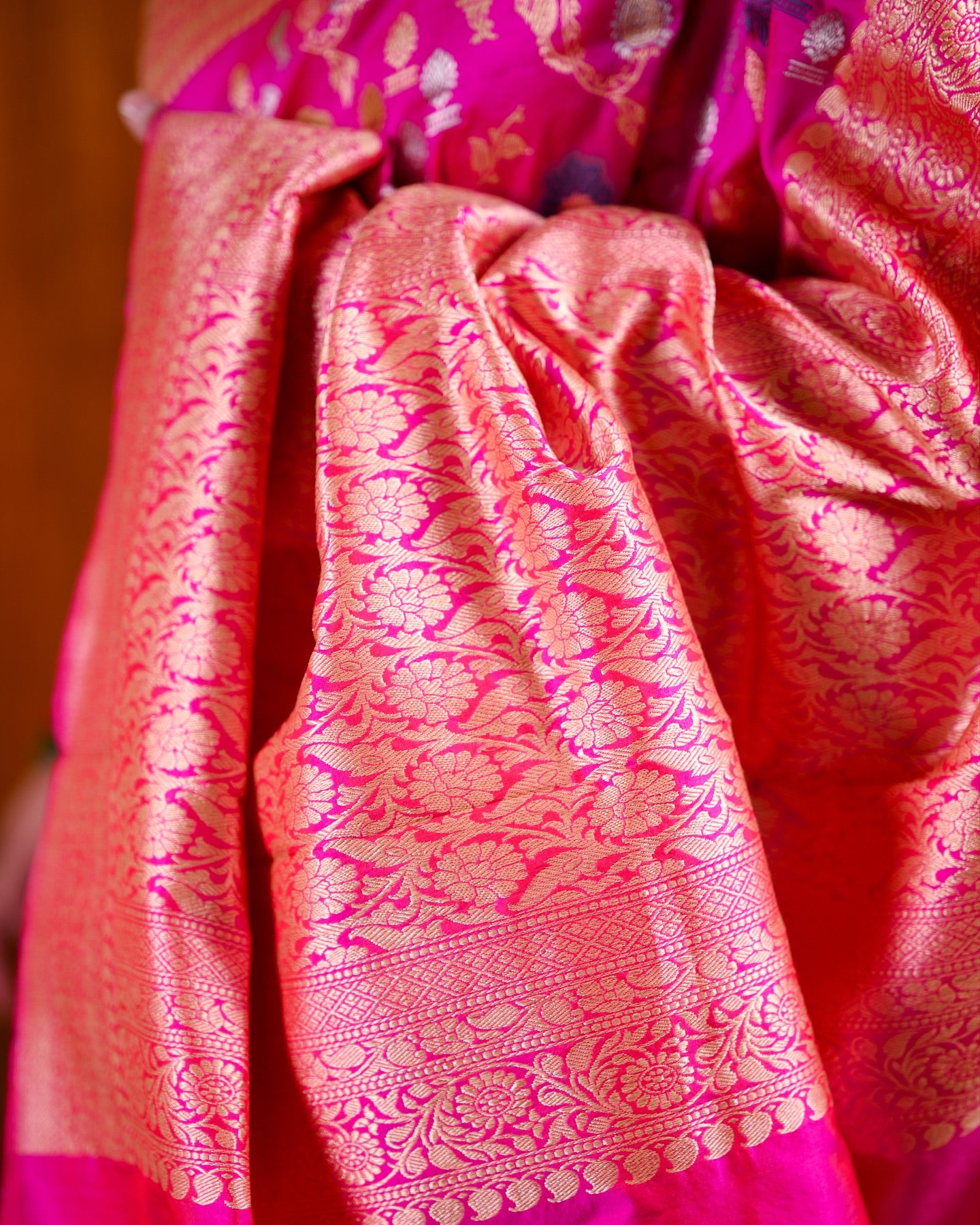 Rani Pink Banarasi Handloom Kadwa Katan Silk Saree