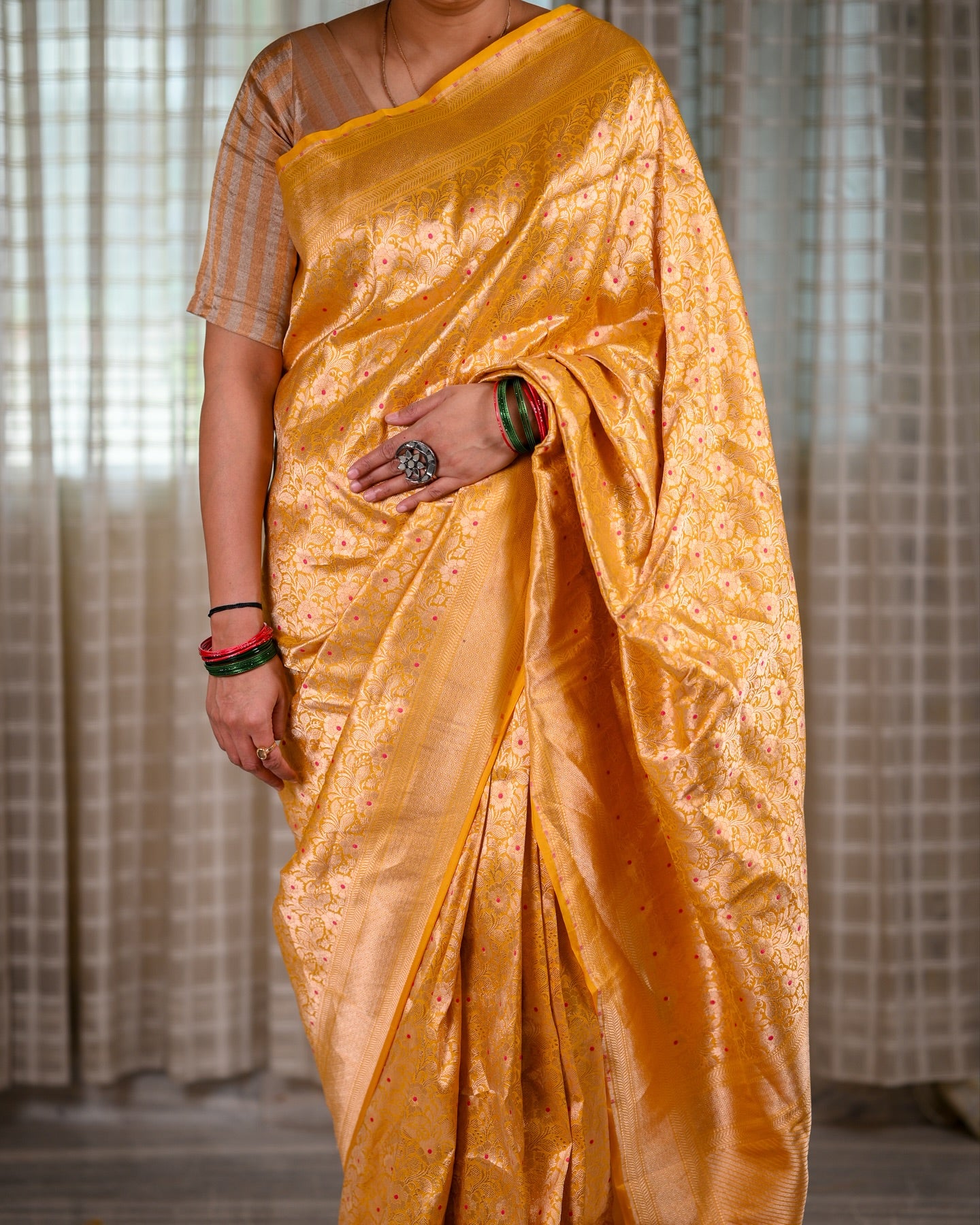 Mustard Banarasi Katan Silk Brocade Saree