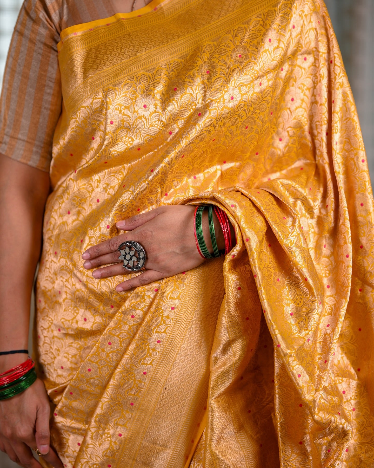 Mustard Banarasi Katan Silk Brocade Saree