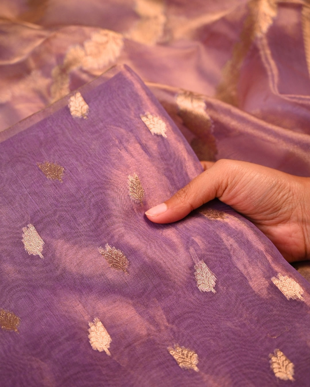 Purple Banarasi Tissue Silk Unstitched Suit Set