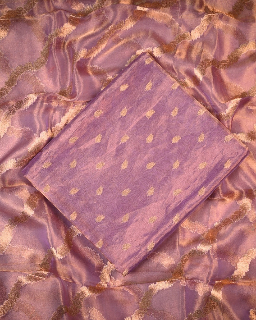 Purple Banarasi Tissue Silk Unstitched Suit Set