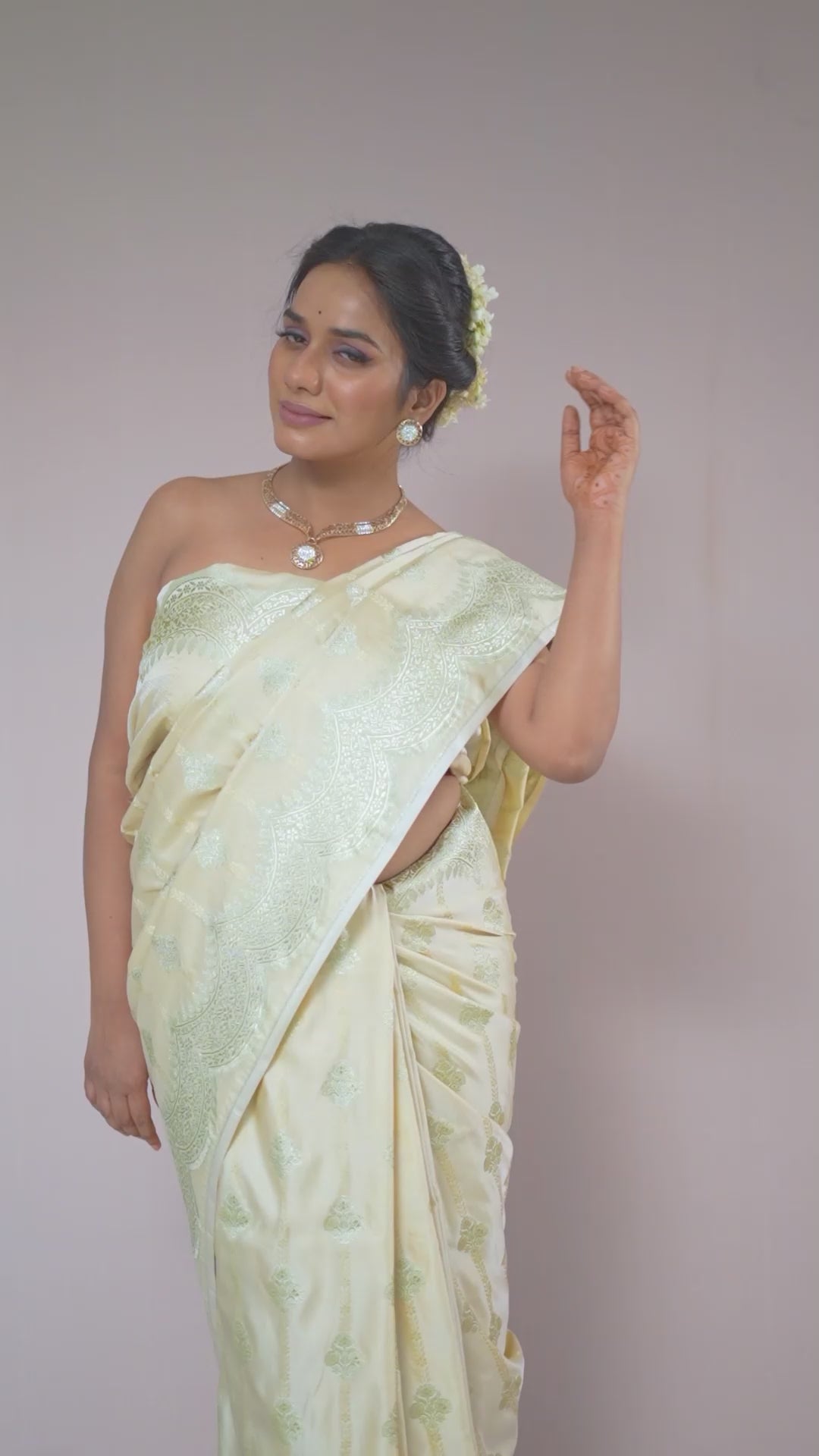 Cream Mushroo Silk Saree