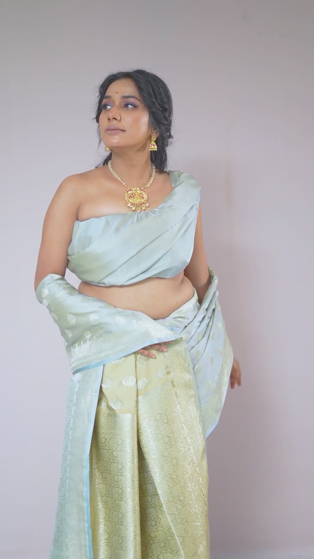 Dusty Pista Mushroo Silk Banarasi Saree