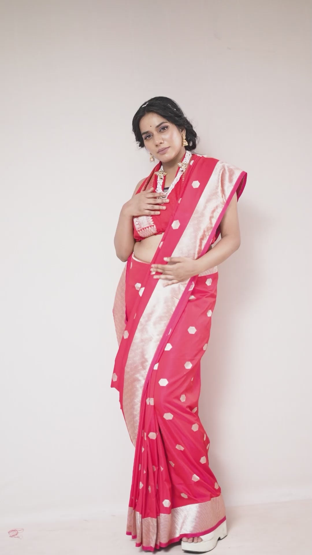 Fuchsia Pink Mushroo Silk Saree