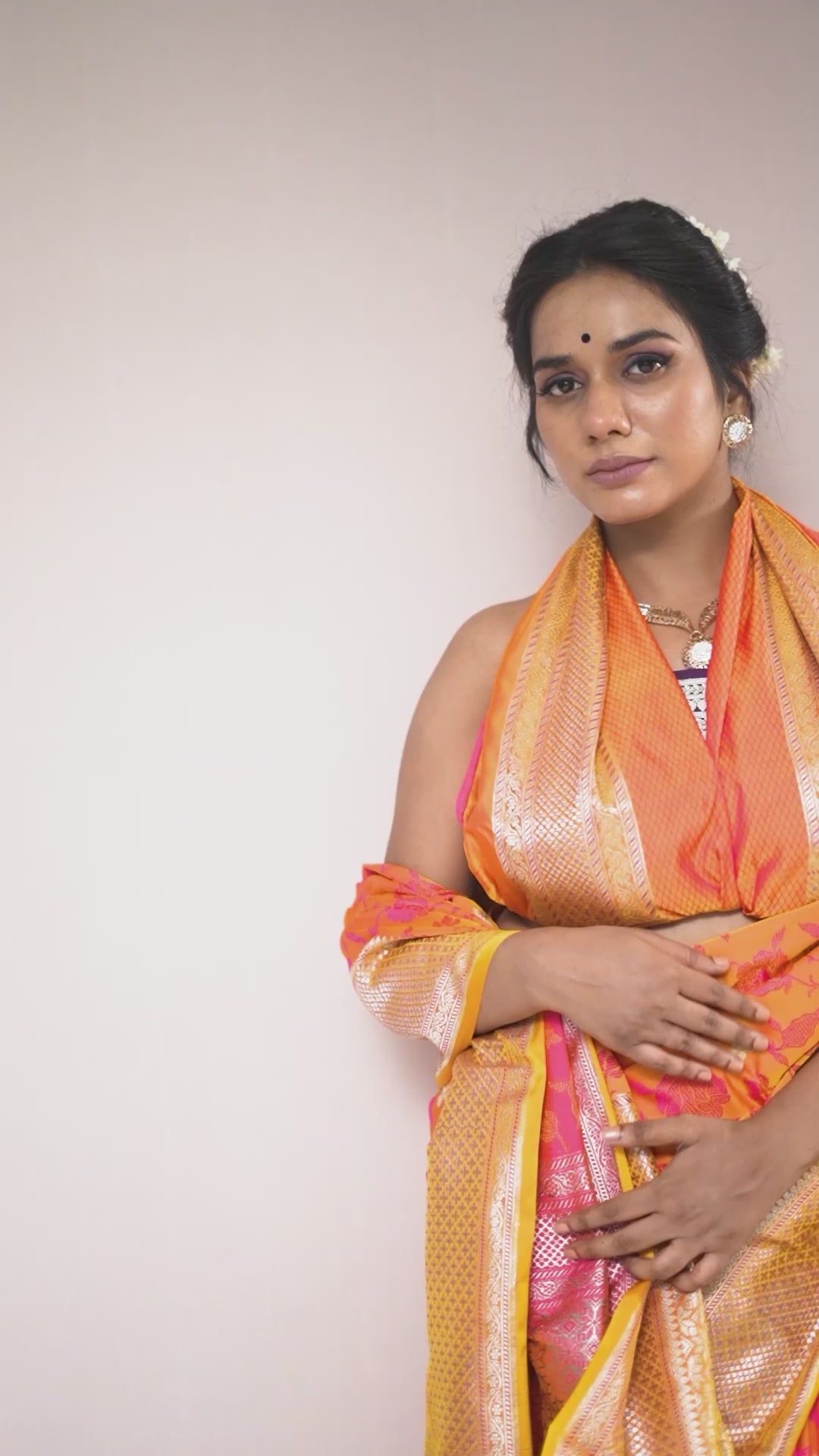 Double Tone Orange Gold Mashroo Silk Saree