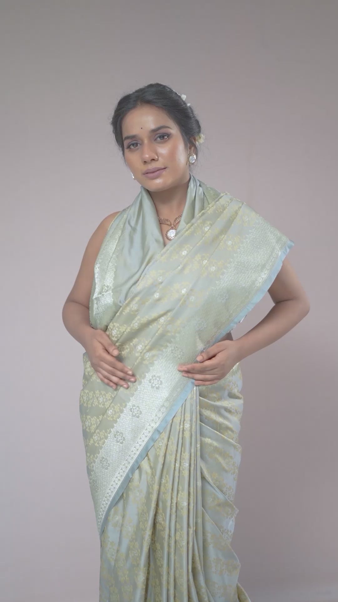 Dusty Pista Mushroo Silk Banarasi Saree