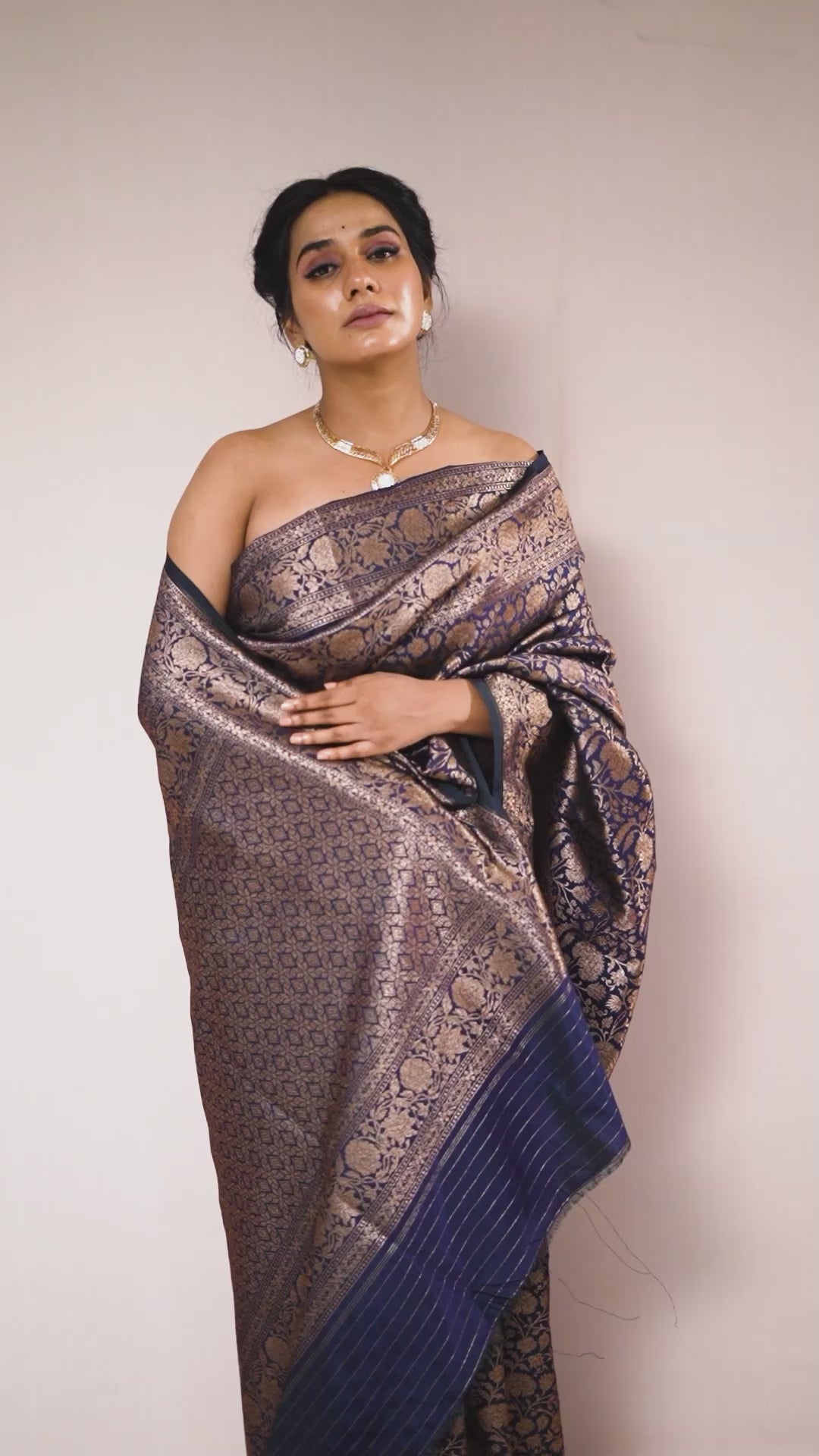 Navy Blue Mushroo Silk Saree